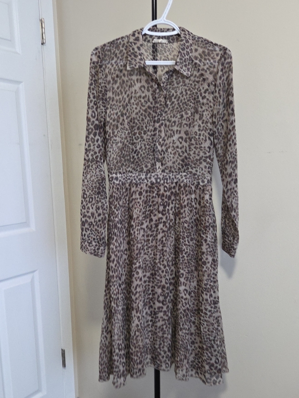Mystree Leopard-Print Shirt Dress in Taupe and Dark Brown